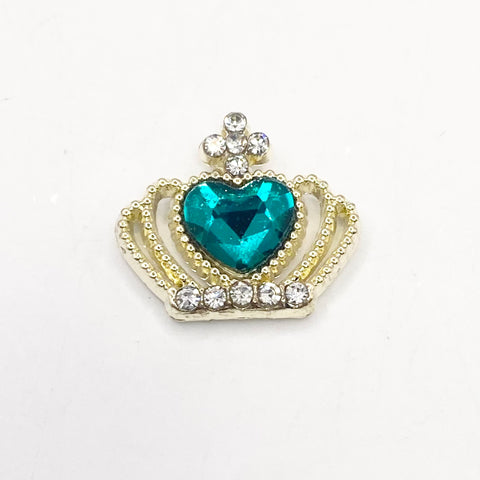 Queen - Nail Charms 10pc - #138 Gold Green Heart Crowns