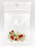 Queen - Nail Charms 10pc - #085 Gold "Love" Red Crystal Hearts