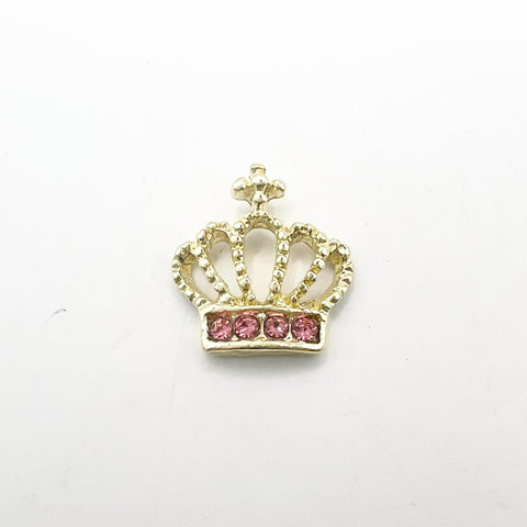 Queen - Nail Charms 10pc - #355 Gold Pink Crystal Crowns