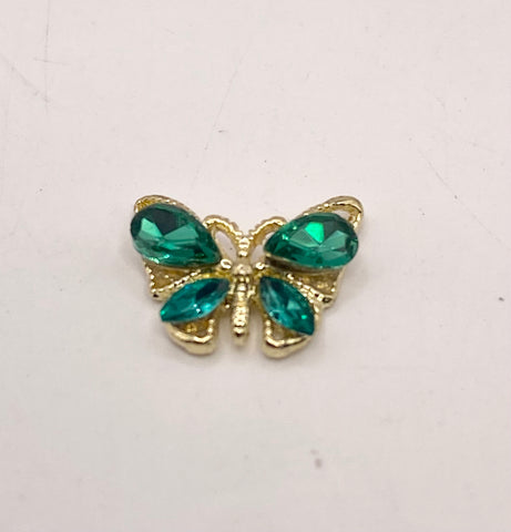 Queen - Nail Charms 10pc - #022 Gold Green Small Crystal Butterflies