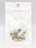 Queen - Nail Charms 10pc - #079 Gold "Love" Purple Crystal Hearts