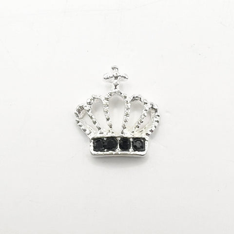 Queen - Nail Charms 10pc - #356 Silver Black Crystal Crowns