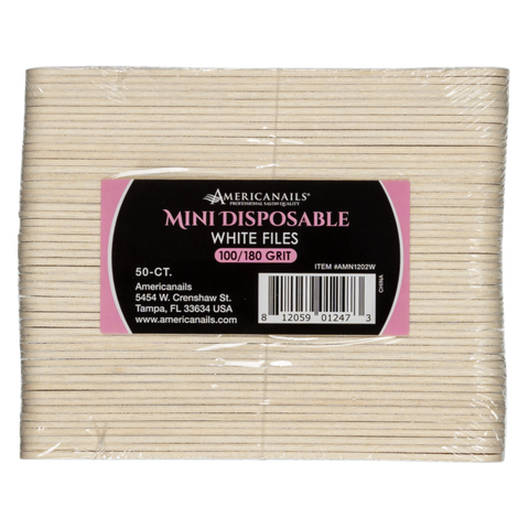 Americanails - Mini Disposable White Files | 100/180 Grit 50ct